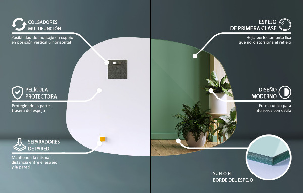 Espejo irregular en forma de mancha 49x34 cm