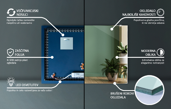 Rectangular espejo con luz LED 100x70 cm