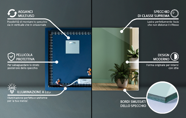 Rectangular espejo con luz LED 100x70 cm