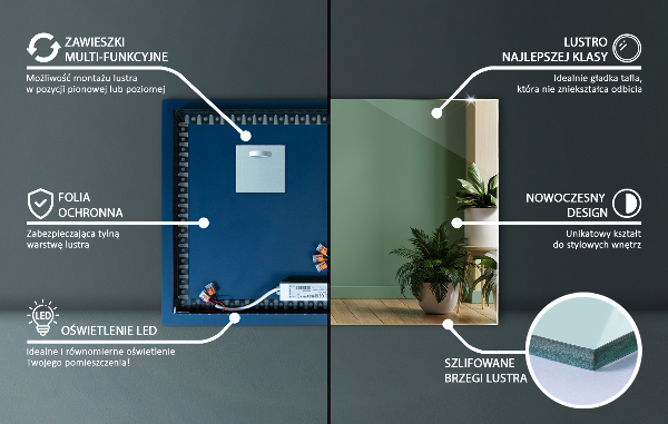 Espejo rectangular con LED 80x60 cm