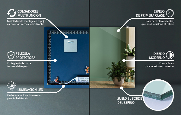 Espejo rectangular con LED 80x60 cm