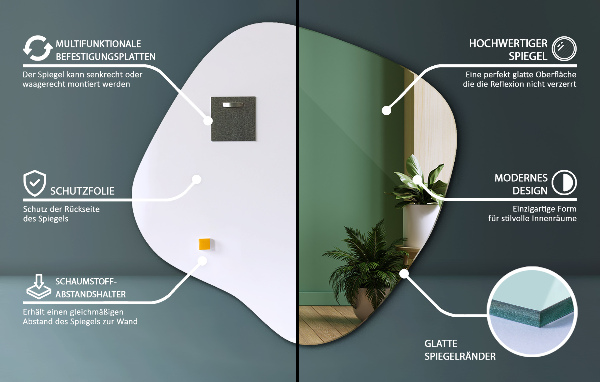 Espejo irregular en forma de mancha original 48x48 cm