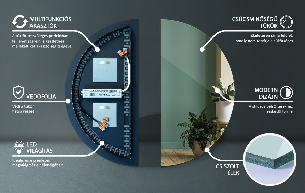Espejo led semi-circular 25x50 cm