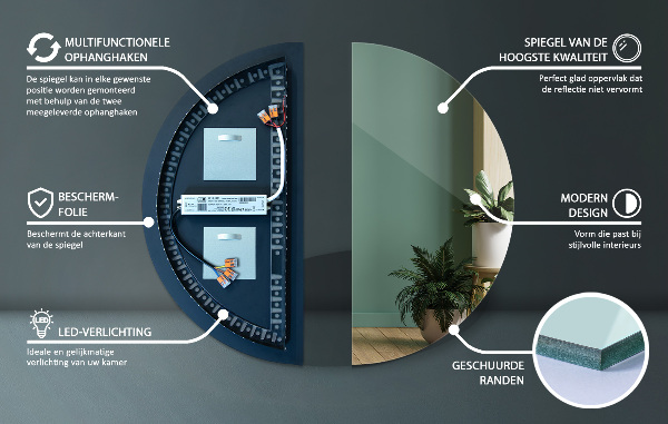 Espejo led semi-circular 25x50 cm