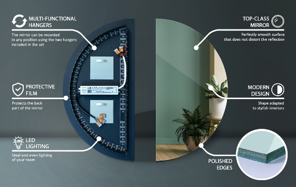 Espejo led semi-circular 25x50 cm