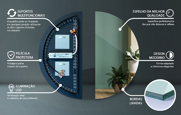 Espejo led semi-circular 25x50 cm