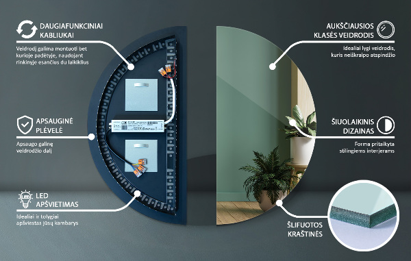 Espejo led con iluminación de medio círculo 40x80 cm