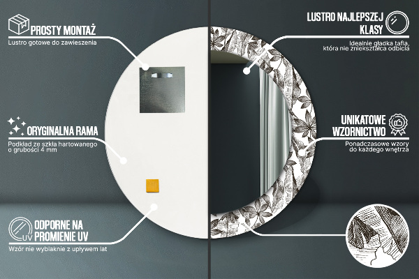 Espejo redondo marco con estampado decorativo Hojas tropicales