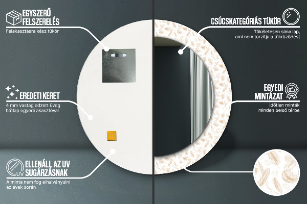 Espejo redondo marco estampado Plumas