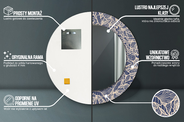 Espejo redondo marco con estampado decorativo Flores