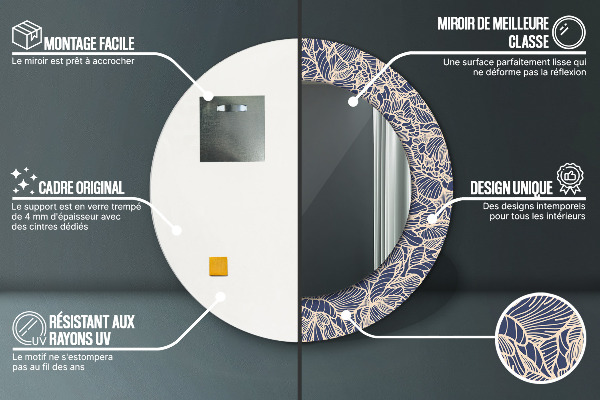 Espejo redondo marco con estampado decorativo Flores