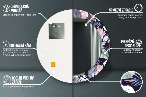 Espejo redondo marco con estampado decorativo Pájaros garzas