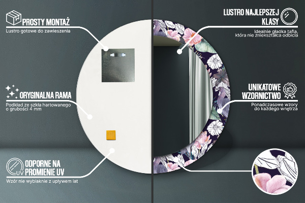 Espejo redondo marco con estampado decorativo Pájaros garzas