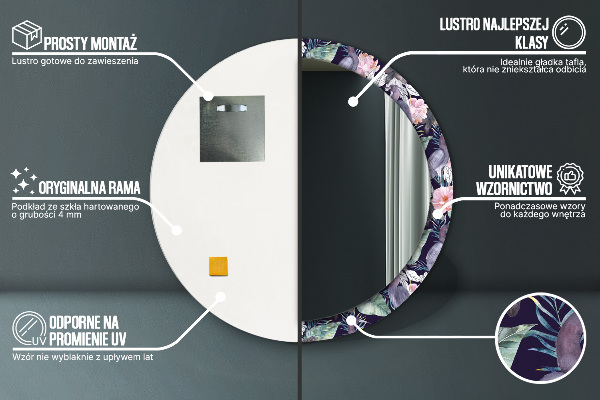 Espejo redondo marco con estampado decorativo Pájaros garzas