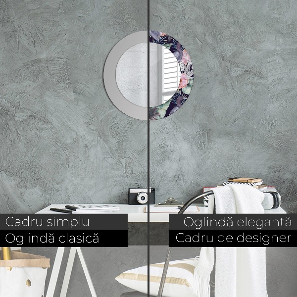 Espejo redondo marco con estampado decorativo Pájaros garzas