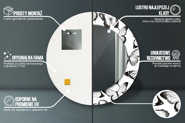 Espejo redondo con decoración Mariposa