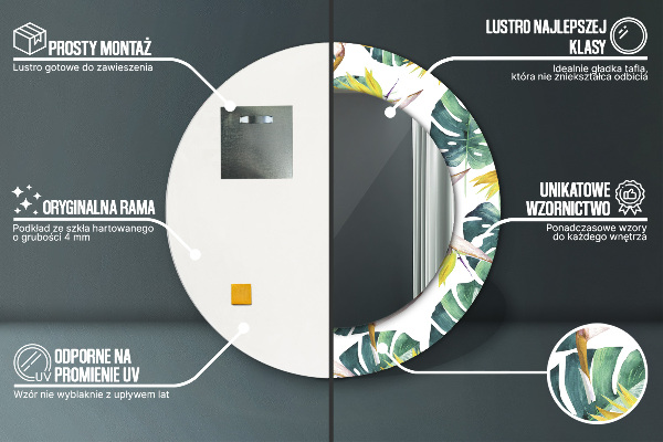 Espejo redondo con decoración Hojas tropicales