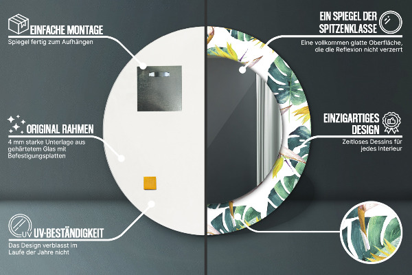 Espejo redondo con decoración Hojas tropicales