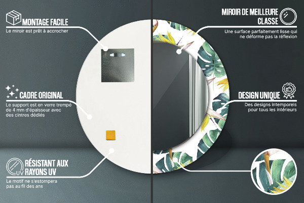 Espejo redondo con decoración Hojas tropicales