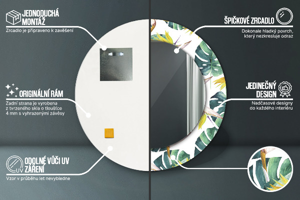 Espejo redondo con decoración Hojas tropicales