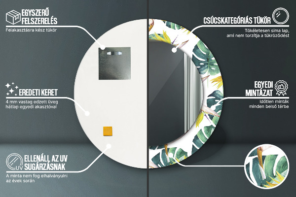 Espejo redondo con decoración Hojas tropicales