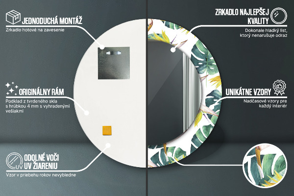 Espejo redondo con decoración Hojas tropicales