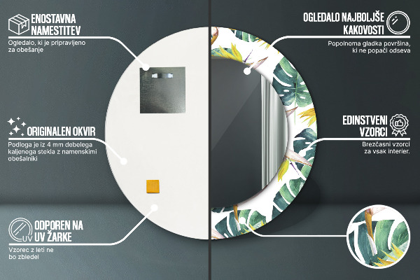 Espejo redondo con decoración Hojas tropicales