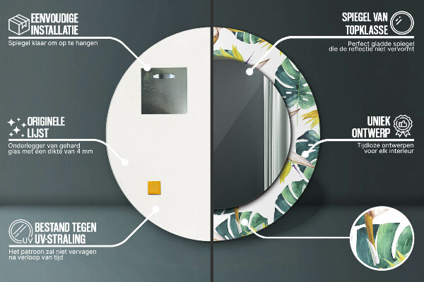 Espejo redondo con decoración Hojas tropicales