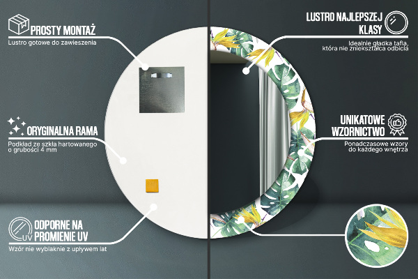 Espejo redondo con decoración Hojas tropicales