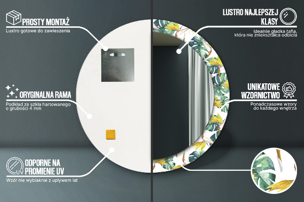 Espejo redondo con decoración Hojas tropicales