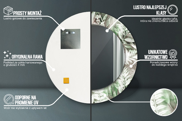 Espejo redondo con decoración Hojas de acuarela