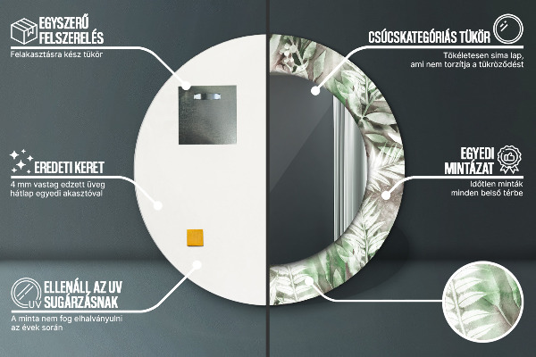 Espejo redondo con decoración Hojas de acuarela