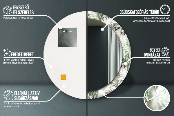 Espejo redondo con decoración Hojas de acuarela