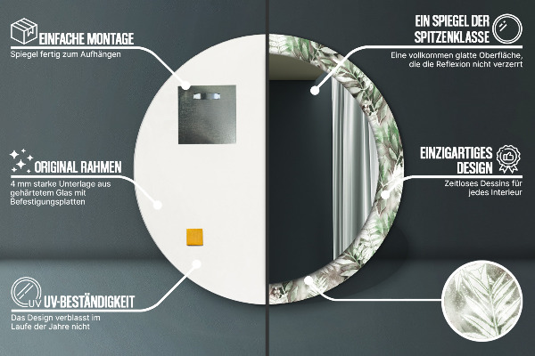 Espejo redondo con decoración Hojas de acuarela