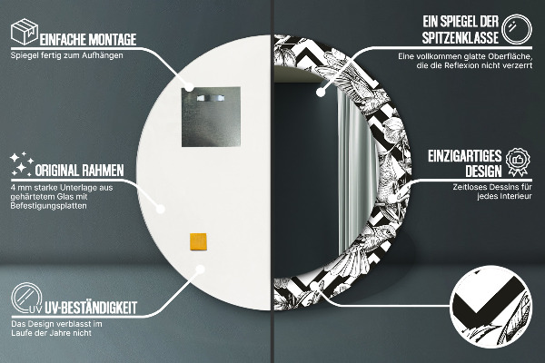 Espejo redondo impreso decorativo redondo Colibríes