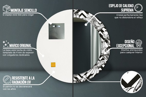 Espejo redondo impreso decorativo redondo Colibríes