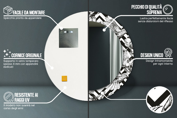 Espejo redondo impreso decorativo redondo Colibríes