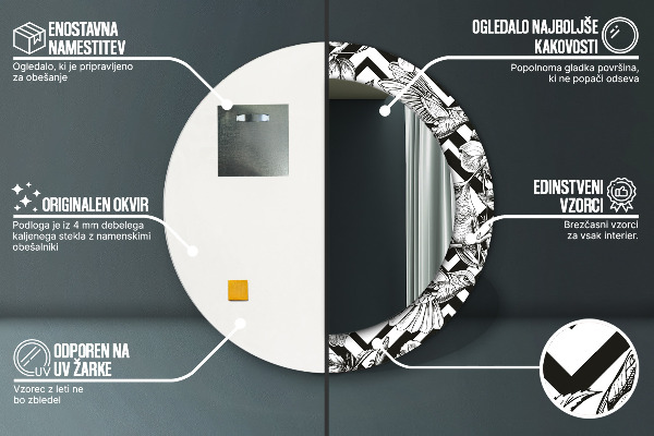 Espejo redondo impreso decorativo redondo Colibríes