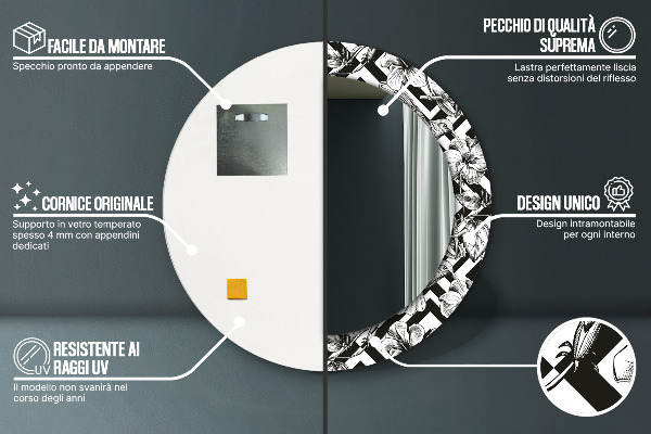 Espejo redondo impreso decorativo redondo Colibríes