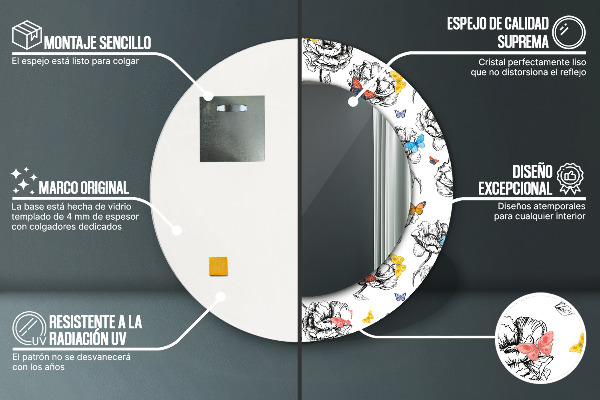 Espejo redondo marco estampado Mariposa