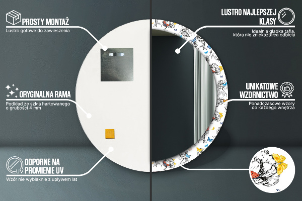 Espejo redondo marco estampado Mariposa