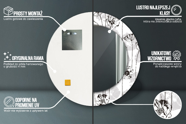 Espejo redondo marco estampado Flores de amapola