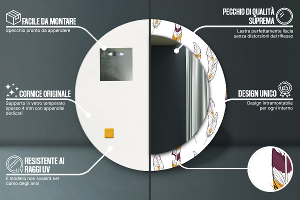 Espejo redondo impreso decorativo redondo Plumas