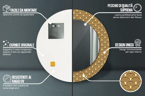 Espejo redondo marco con estampado decorativo Decoración vintage