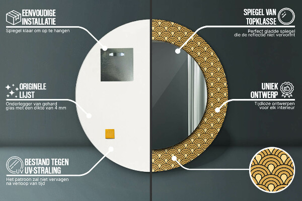 Espejo redondo marco con estampado decorativo Decoración vintage