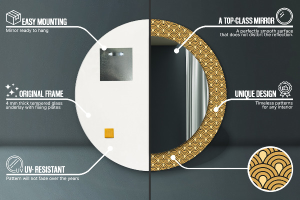 Espejo redondo marco con estampado decorativo Decoración vintage