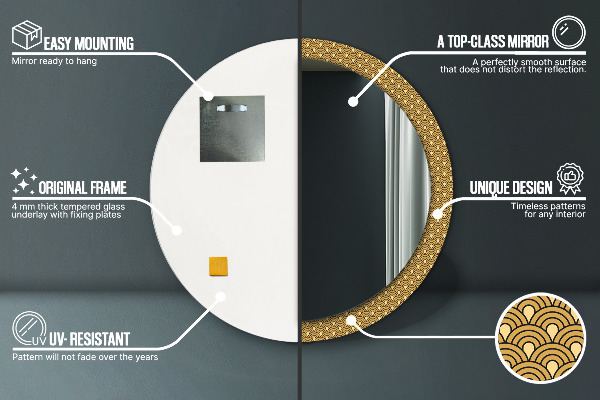 Espejo redondo marco con estampado decorativo Decoración vintage