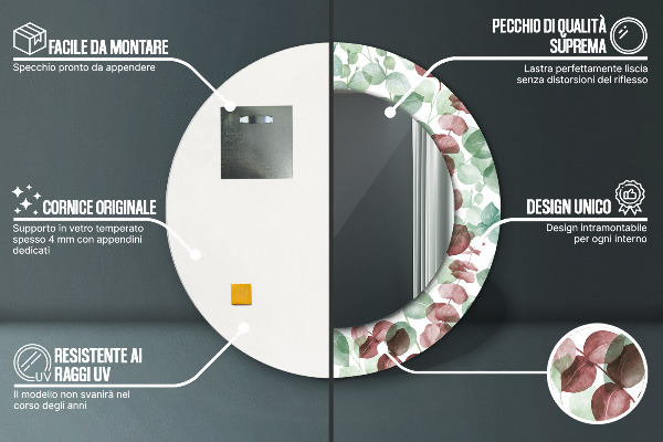 Espejo redondo con decoración Eucalipto