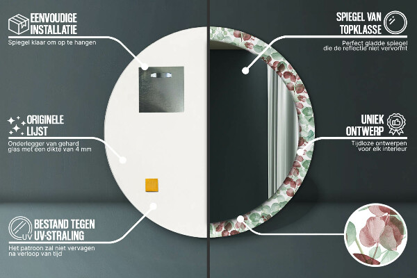 Espejo redondo con decoración Eucalipto