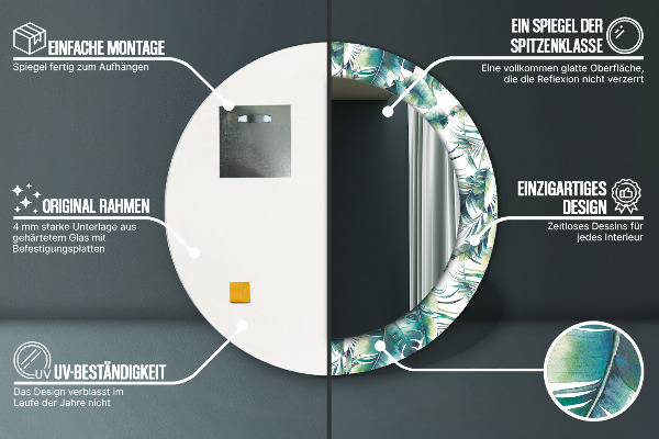 Espejo redondo marco estampado Hojas